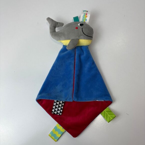 Bright Starts Taggies Whale Plush Baby Lovey Security Blanket 10" Blue Sensory - Picture 6 of 6